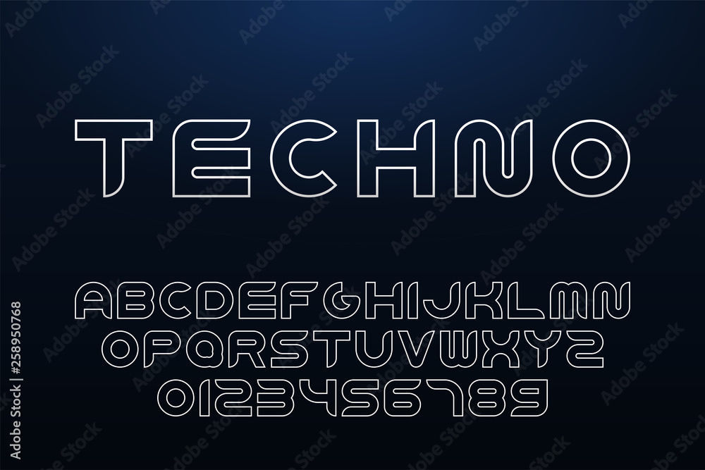 Fototapete vector technology contour font. outline english alphabet. latin letters and numerals - digital minim