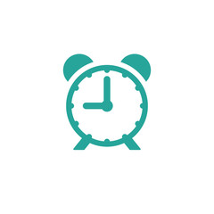 Alarm clock, wake-up time icon. blue clock with quarter.