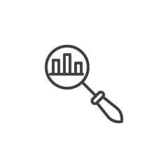 Analysis chart graph line icon. linear style sign for mobile concept and web design. Magnifier and business bar chart outline vector icon. Symbol, logo illustration. Pixel perfect vector graphics