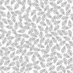 Seamless black and white pattern of oak leaves. On a white background, for textiles, print. Vector illustration
