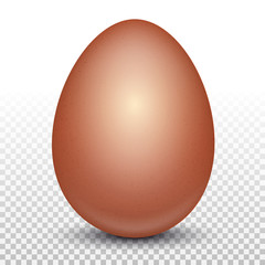 Brown chicken egg. Layout for Easter pattern. Eco product. 3D realistic image Isolated on transparent background. Vector illustration.
