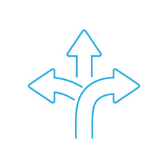 three-way direction arrow sign, road sign direction icon,