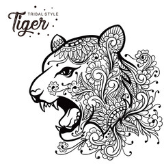 Tiger head tribal style Hand drawn