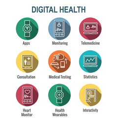 Digital Health Icon Set with Wearable Technology Web Header Banner