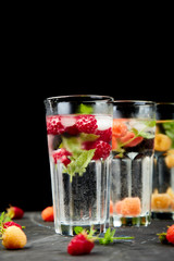 Detox infused flavored water with three color raspberry