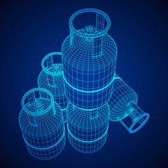 Flammable gas tank. Propane, butane, methane gas tank. Model wireframe low poly mesh vector illustration