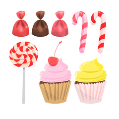 Candy set. Collection of sweet dessert. Lollipop