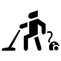 Man with a vacuum cleaner vector icon.