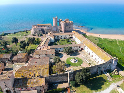 Aerial view of Castle of Santa Severa, north of Rome, italy.