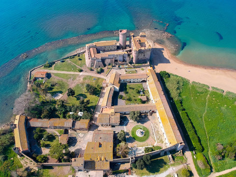 Aerial view of Castle of Santa Severa, north of Rome, italy.
