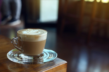 hot latte coffee in cafe
