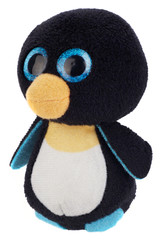 Plush penguin toy, isolated on white background.