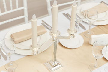 The served table with beautiful setting in restaurant