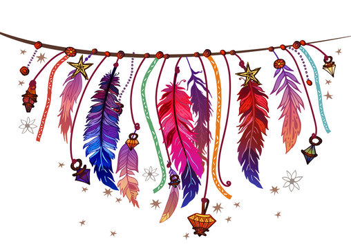 Background border with feathers and crystals