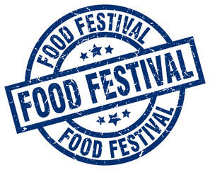 food festival blue round grunge stamp