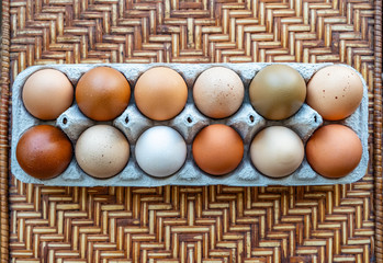 Colorful organic eggs from pasture raised chicken