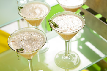 Set of cocktails at the bar, bright colored.