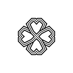 Four leaf shamrock in Celtic style, St Patrick's day vector clover icon