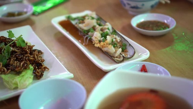 Squid, drunken shrimp, razor clam chinese gourmet food