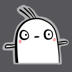 Surprised hand drawn sticker illustration with cute marshmallow in cartoon style