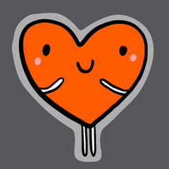 Cute smiling heart hand drawn sticker illustration in cartoon style