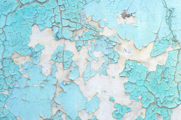 Peeling paint on wall blue grunge material texture