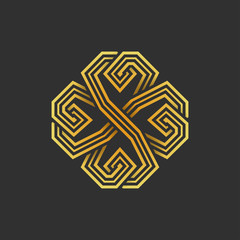 Gold four leaf shamrock in Celtic style, vector