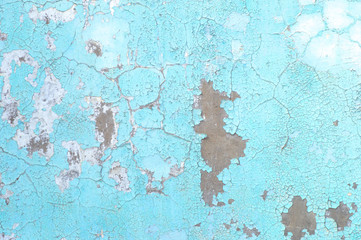 Peeling paint on wall blue grunge material texture