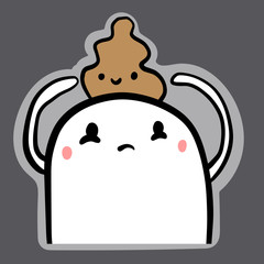 Shit emoji sticker hand drawn illustration with cute marshmallow