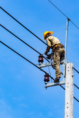 The electrical worker  are repairing the electrical system