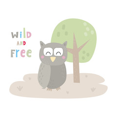 Cute cartoon character owl. Funny owl vector illustration