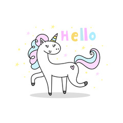 Cute cartoon character unicorn. Print for Baby Shower