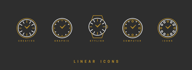 Fototapeta na wymiar Icons clock linear style. Time icon vector graphic.