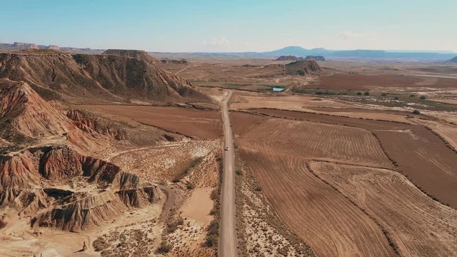 Drone shot of the Bardenas Reales National Park in Spain