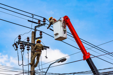 The electrical worker  are repairing the electrical system