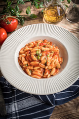 Cavatelli pasta with fresh tomato sauce.