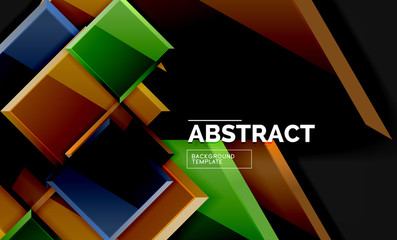 Glossy mosaic style geometric shapes - squares and triangles on black