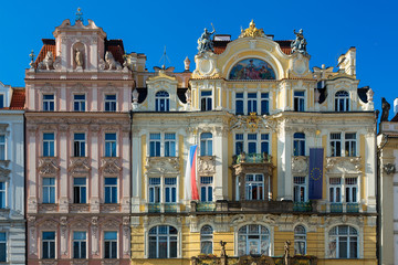 Fototapeta na wymiar Prague, Art Nouveau buildings lining the Old Town