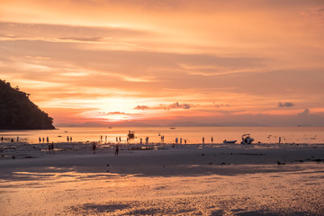 Sunset at Loh Dalum Bay, Phi Phi Island, Krabi, Thailand.