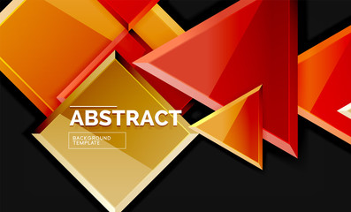 Glossy mosaic style geometric shapes - squares and triangles on black