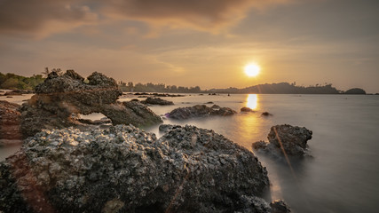 Sunset Sea Stone Scenery