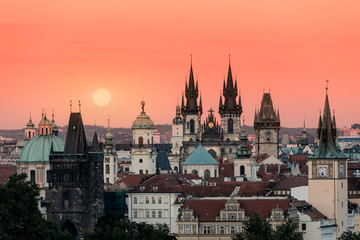 Czech Republic, Skyline of Prague at Dusk