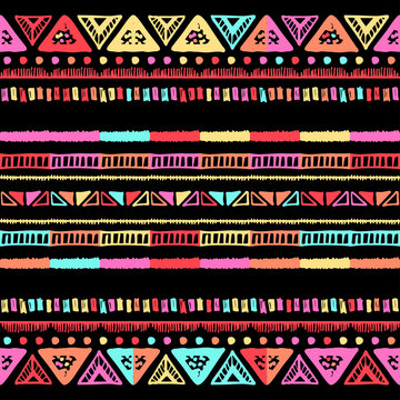 A Handmade colored stripes bright tribal seamless