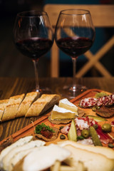 Cheese and sausages as an appetizer