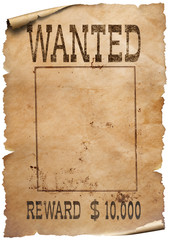 Wanted wild west poster on white background