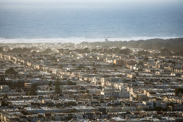 View of the Sunset District of San Francisco at sunset