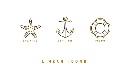 Set of vector, nautical icons. Linear illustrations