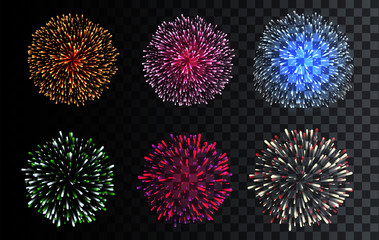 Set of isolated Vector Fireworks. Celebration, Christmas, Birthday, Party.