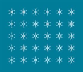 Big Set of Snowflakes Winter Christmas Xmas Design Vector Elements.