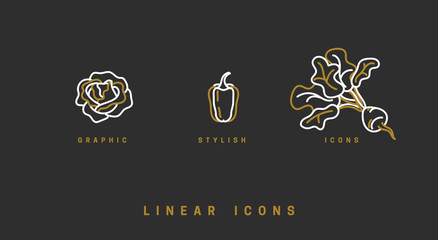 Icons vegetables in linear style. set icon cabbage, beet, pepper vector graphics.